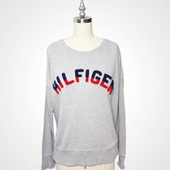 Tommy Hilfiger Logo Crewneck Sweatshirt Pullover Gray Size Medium - Picture 2 of 13